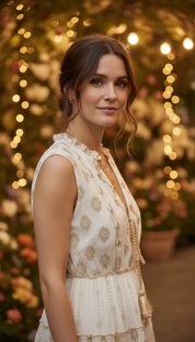 Minikleid aus goldenen und weißen Fäden