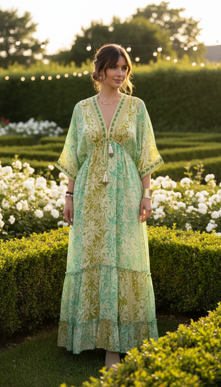 Golden Aura Green Silk Dress