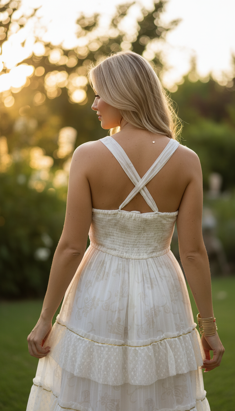 Robe longue bohème blanche à volants