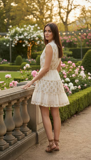 Minikleid aus goldenen und weißen Fäden