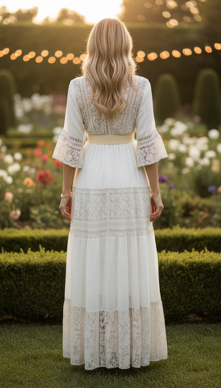 Boho Beige Lace Dress