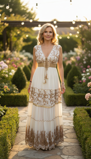 Robe longue blanche Golden Garden