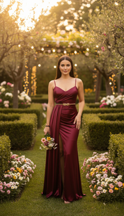 Burgundy Grace Satin Gown