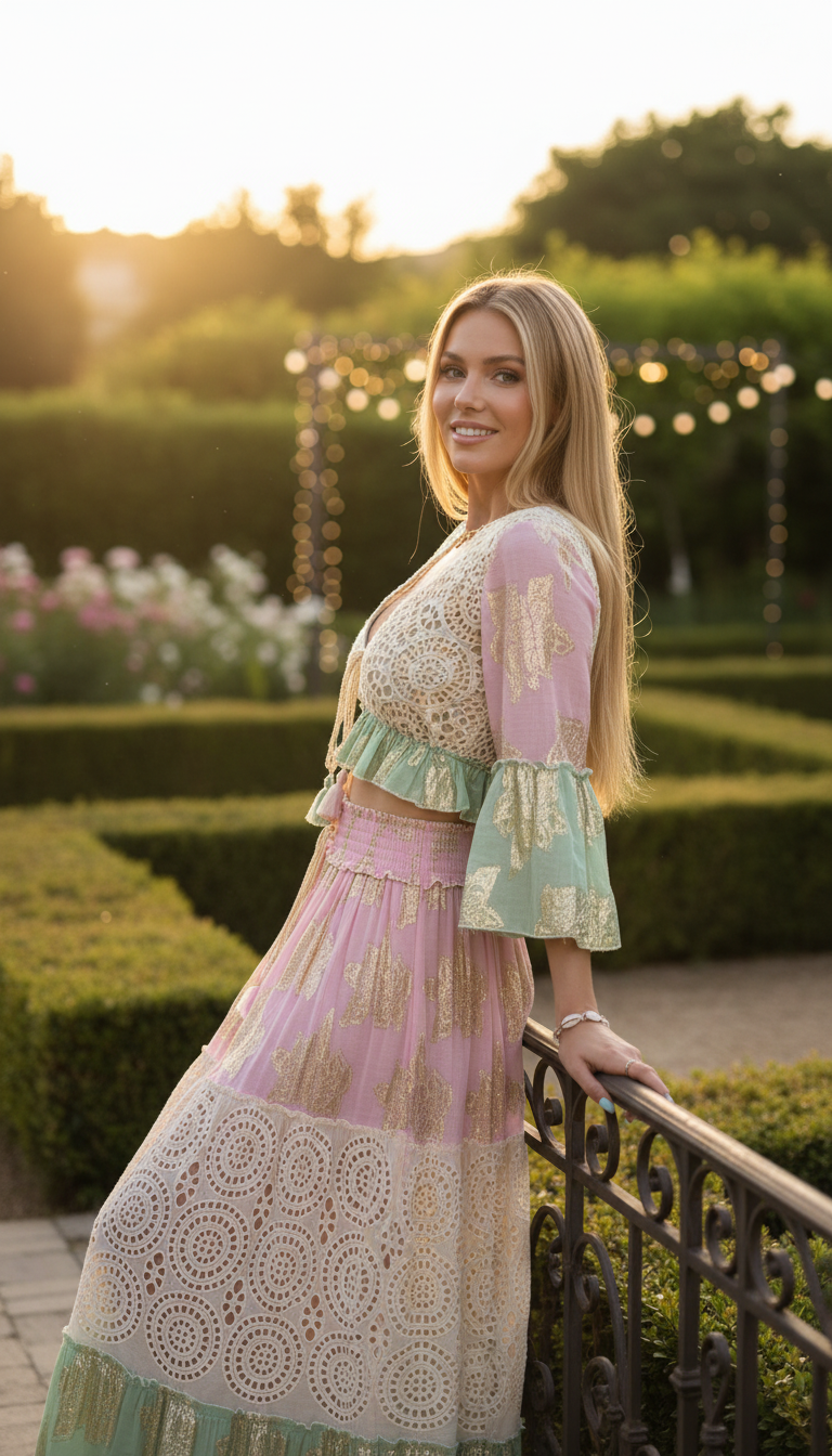 Aurora Handgefertigtes Pinkes Boho-Set