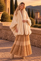 Aurelia Ivory Faux Fur Boho Cape