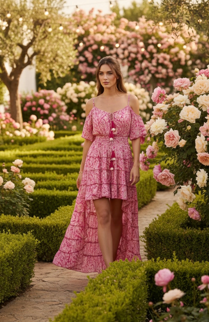 Robe en soie rose gardénia