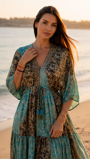 Robe longue en soie bleue Elaria