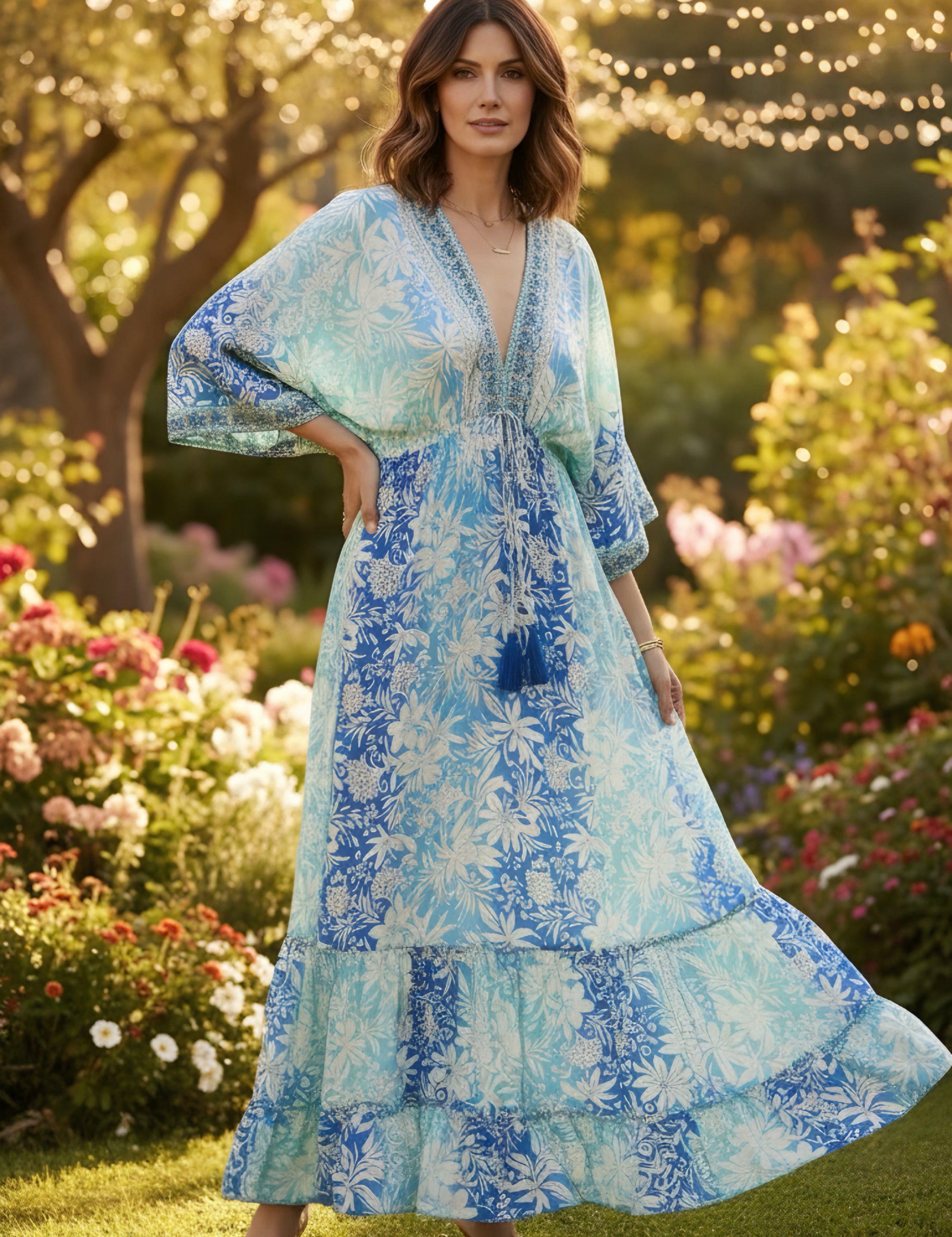 Robe en soie orange à aura dorée