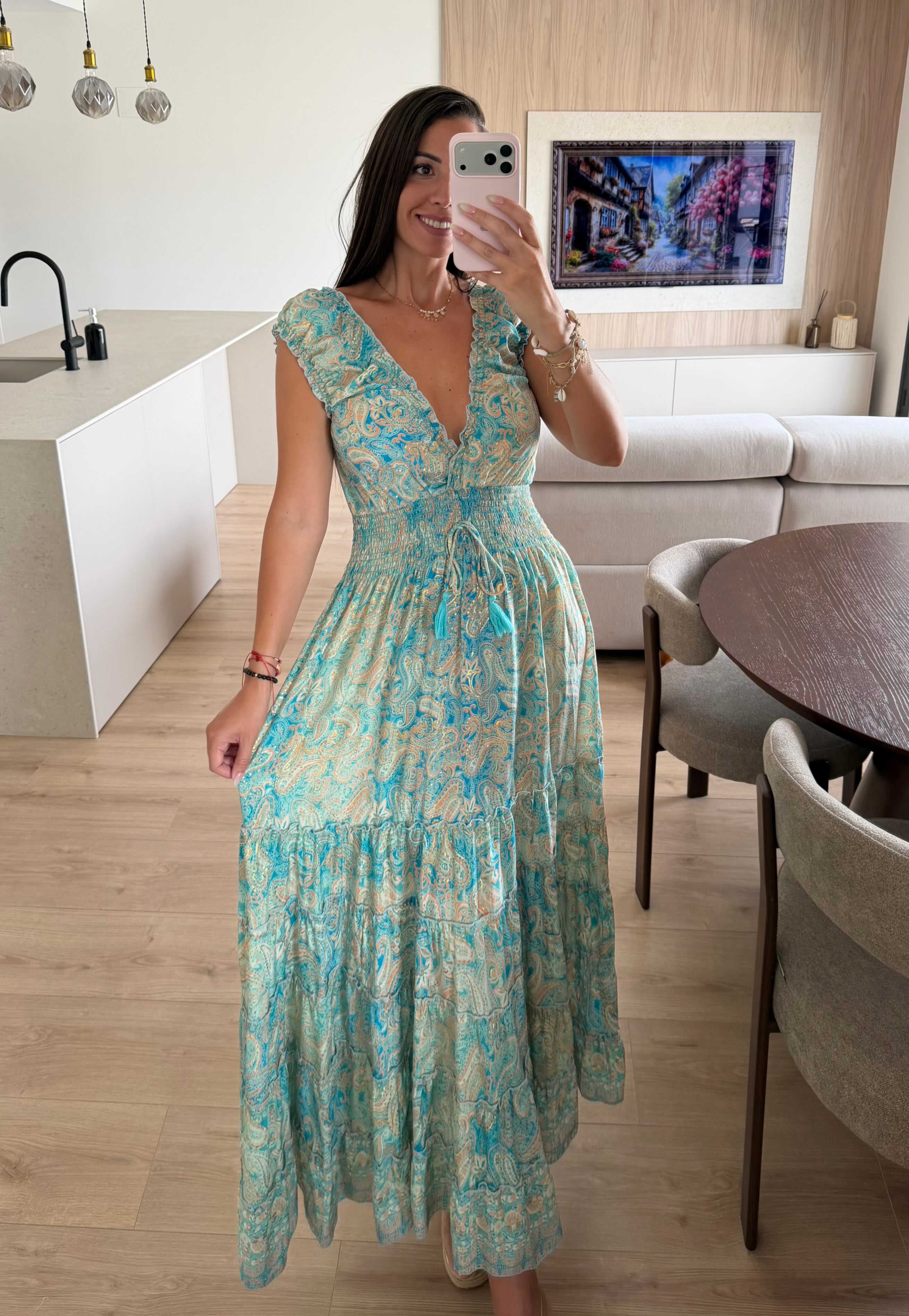 Amara Blue Silk Maxi Dress