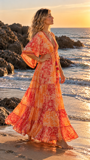 Golden Aura Orange Silk Dress