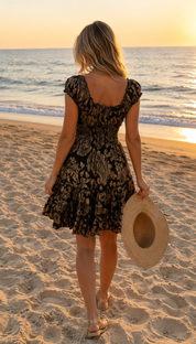 Black Natural Silk Short Dress