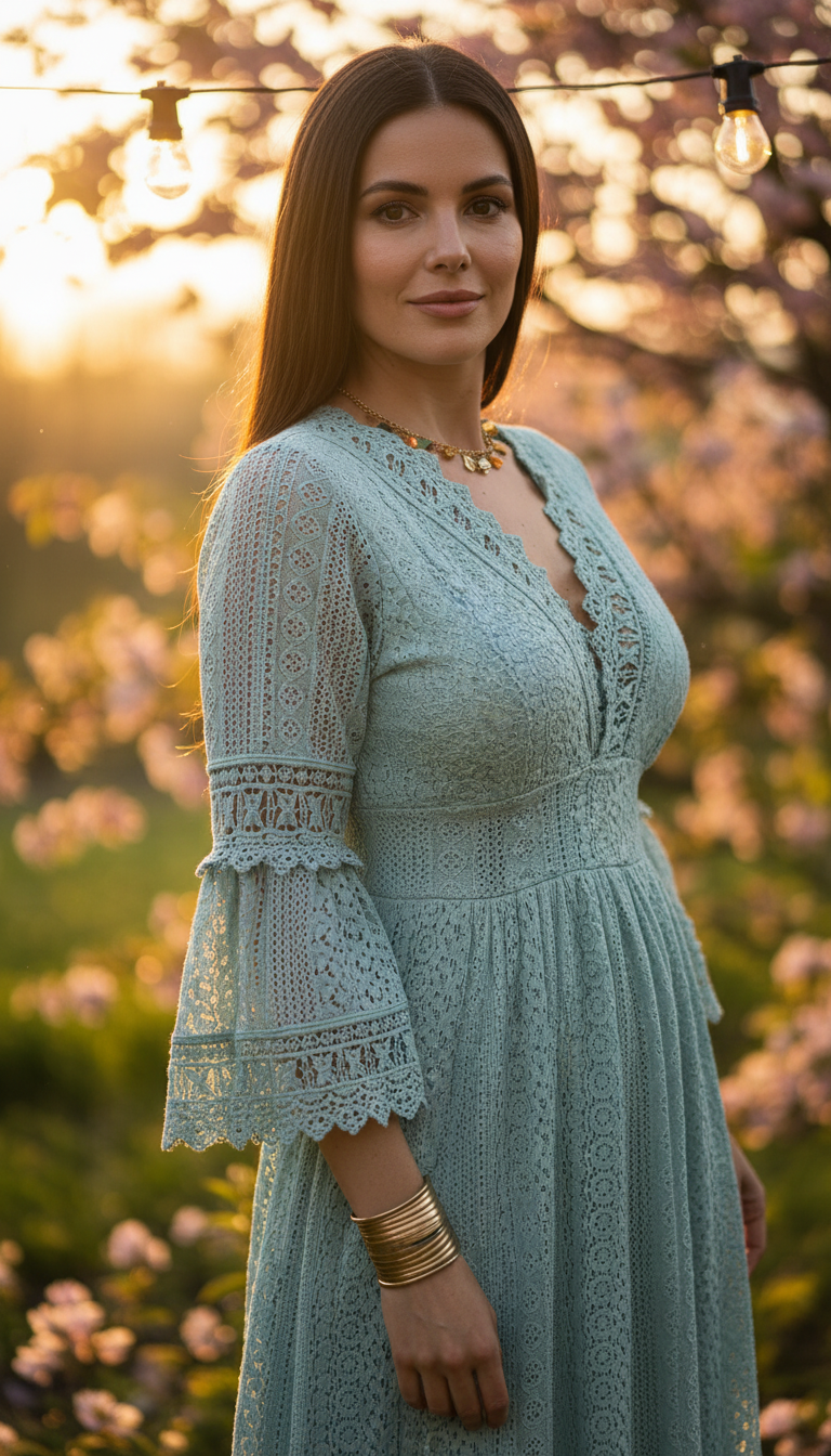 Robe en dentelle sauge