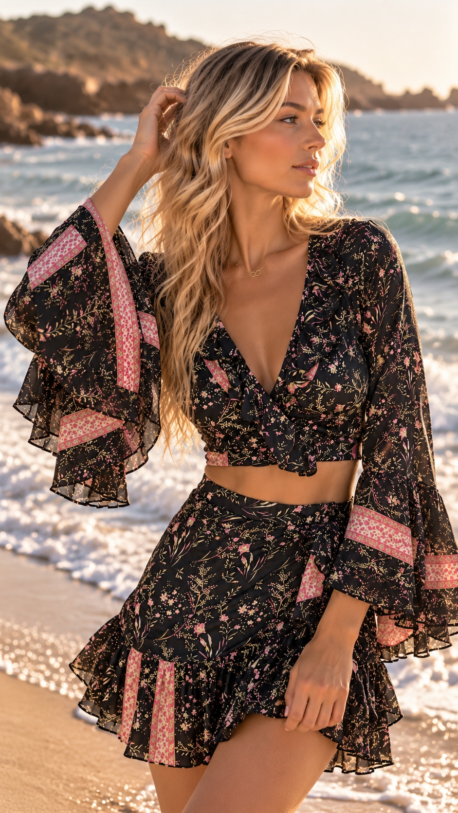 Lunaria Black Silk Two-Piece Set