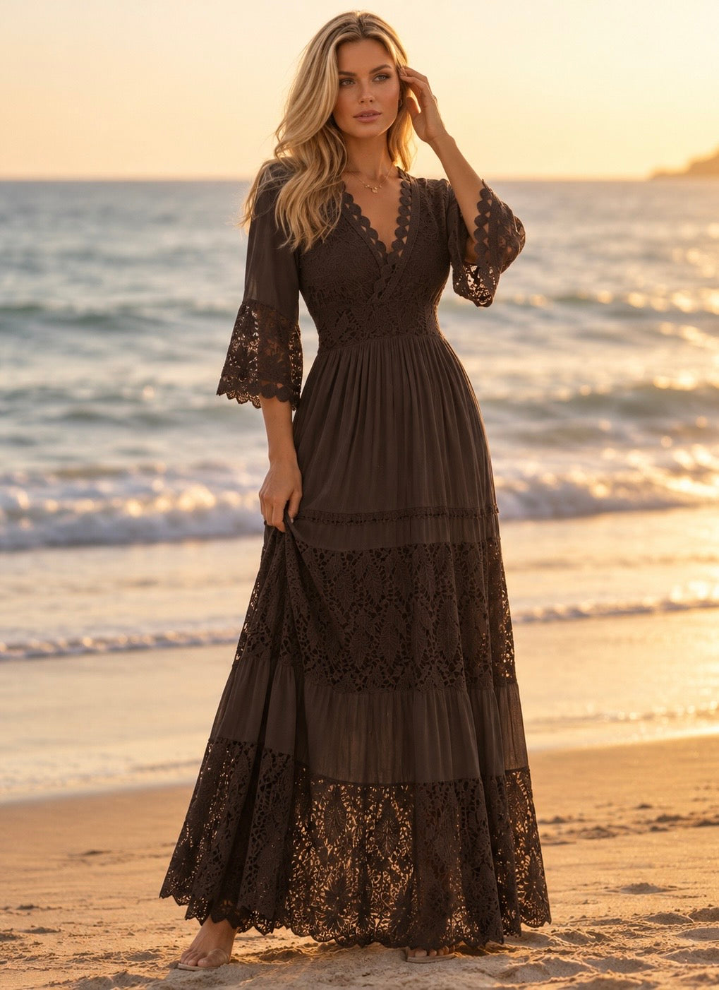 Pure Boho Brown Lace Dress