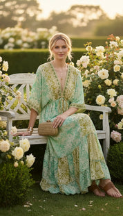 Golden Aura grünes Seidenkleid