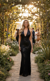 Black Beaded Elegance Party Dress