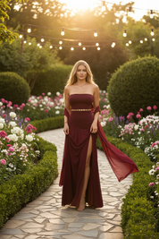 Burgundy Elegant Strapless Party Dress