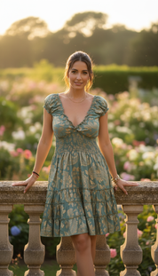Natural Silk Green Short Dress