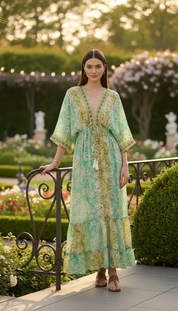 Robe en soie à aura dorée