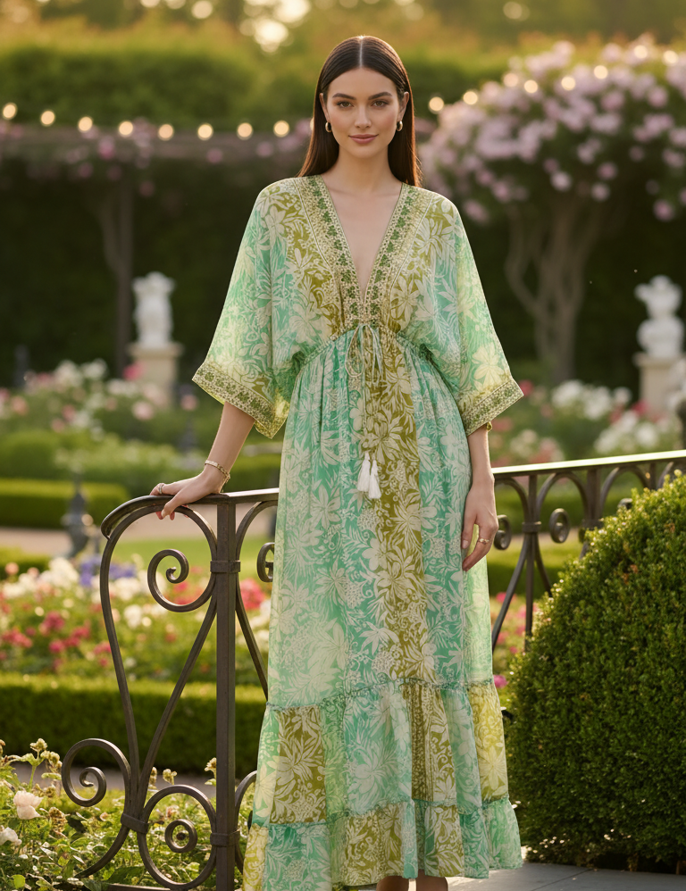 Robe en soie à aura dorée