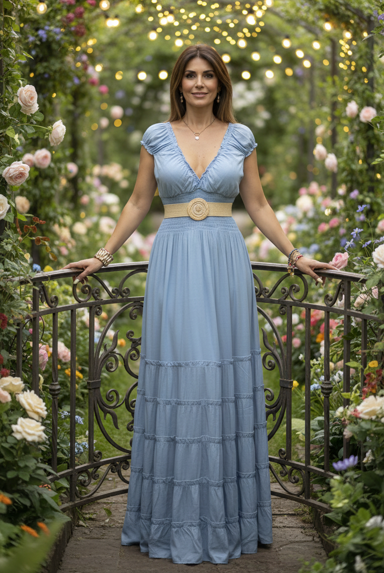 Ruhiges blaues Boho-Kleid