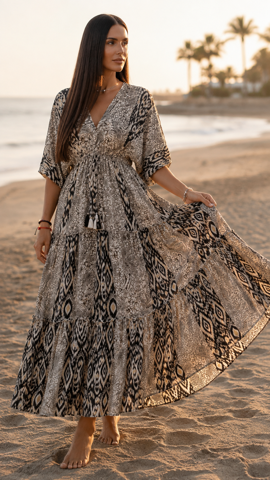 Elaria Black Silk Maxi Dress