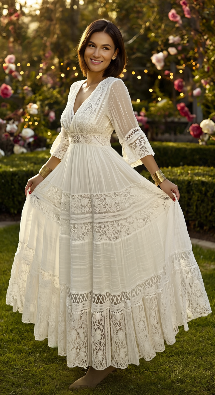 Boho Beige Lace Dress