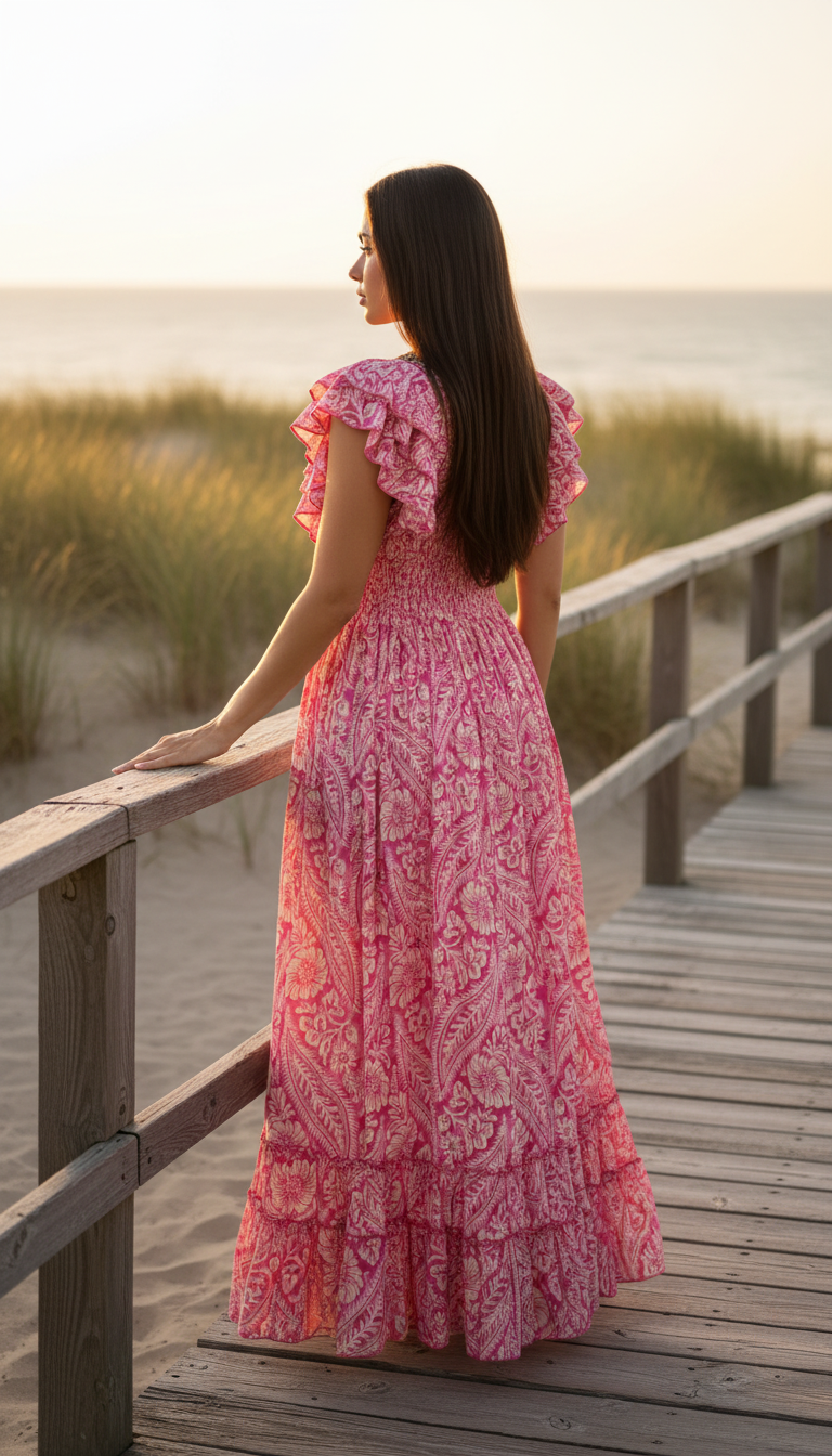 Robe en soie rose Aurore