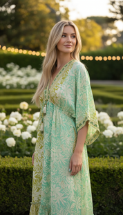 Golden Aura Green Silk Dress
