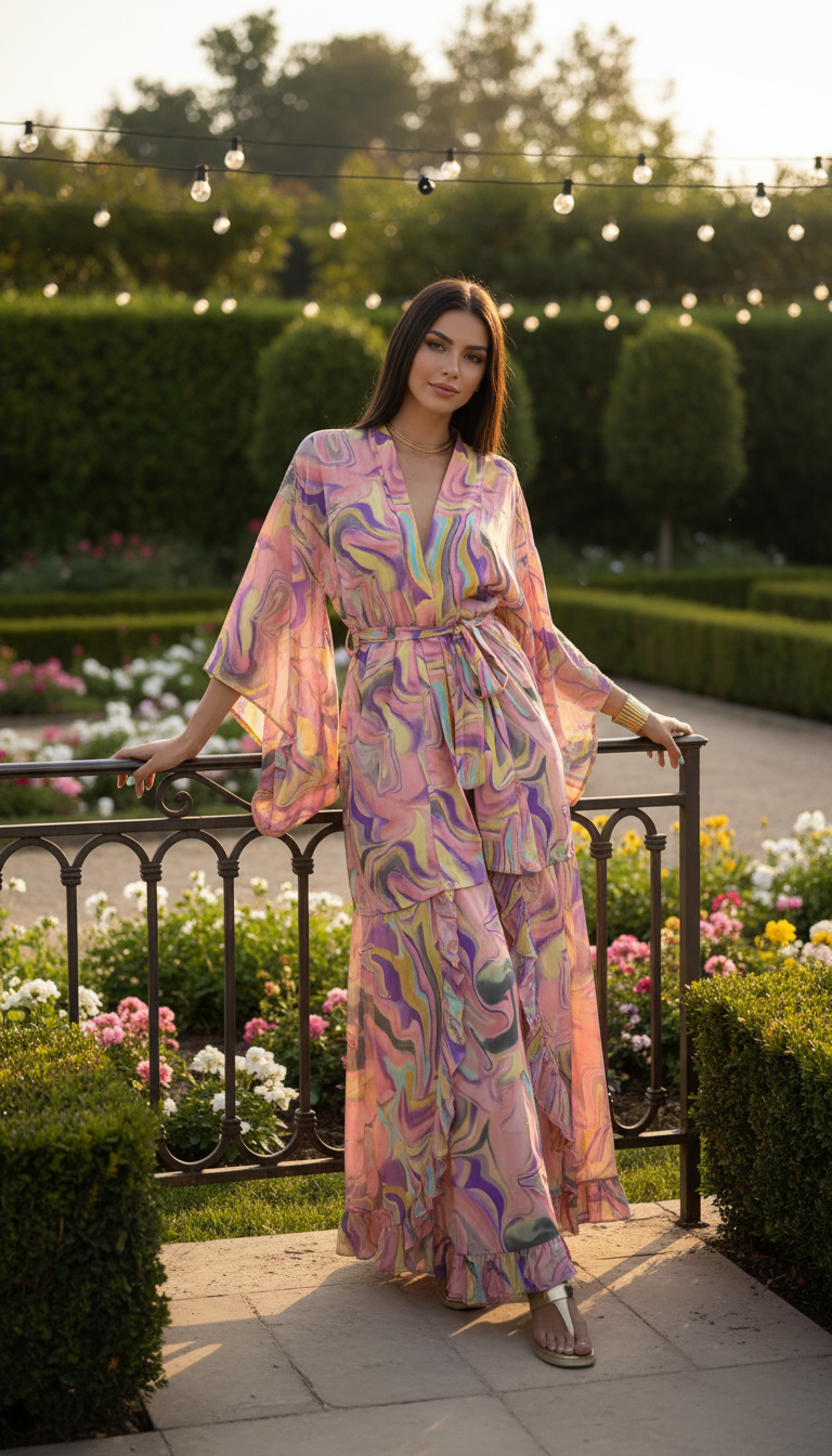 Aurea Pink Silk Kimono Set