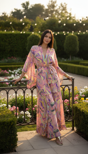 Aurea Pink Silk Kimono Set