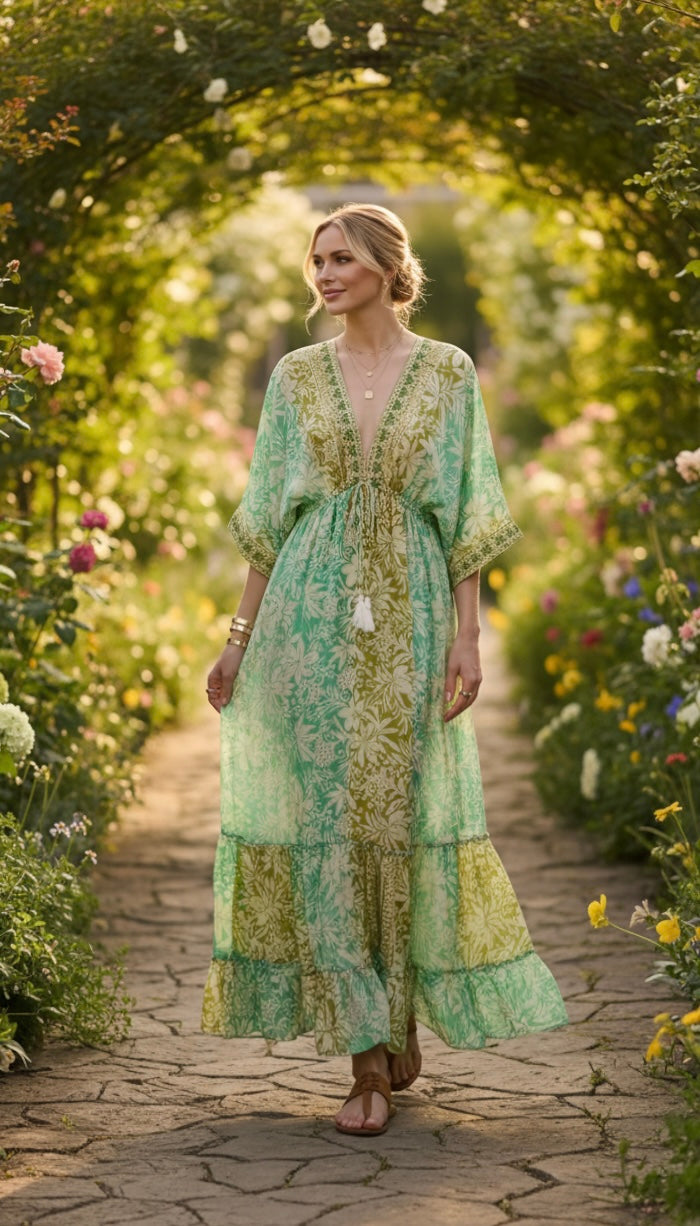 Golden Aura grünes Seidenkleid