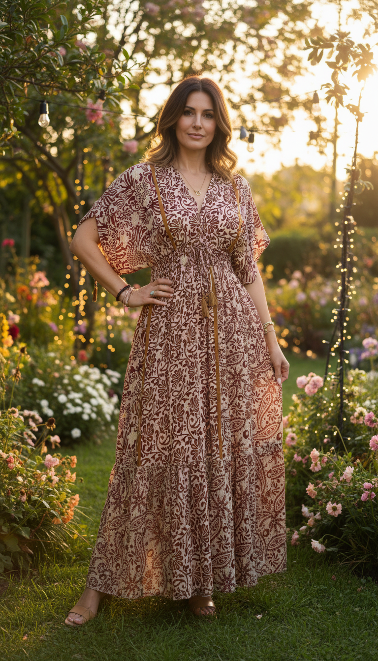 Bohemian Harmony Ruby Silk Dress