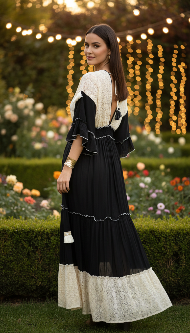 Robe longue bohème Velvet Night – Création romantique artisanale