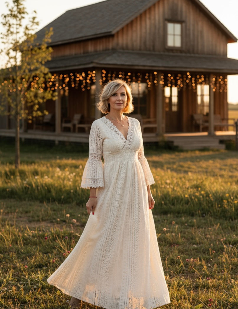 Robe en dentelle sauge