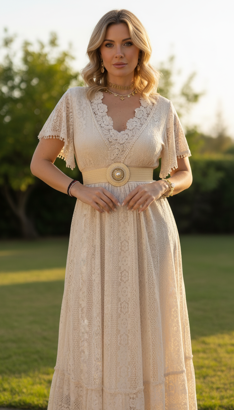 Maxikleid aus weicher Sandspitze