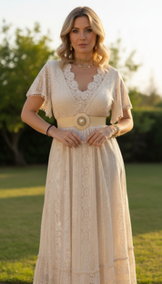 Maxikleid aus weicher Sandspitze