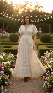 Maxikleid aus weicher Sandspitze