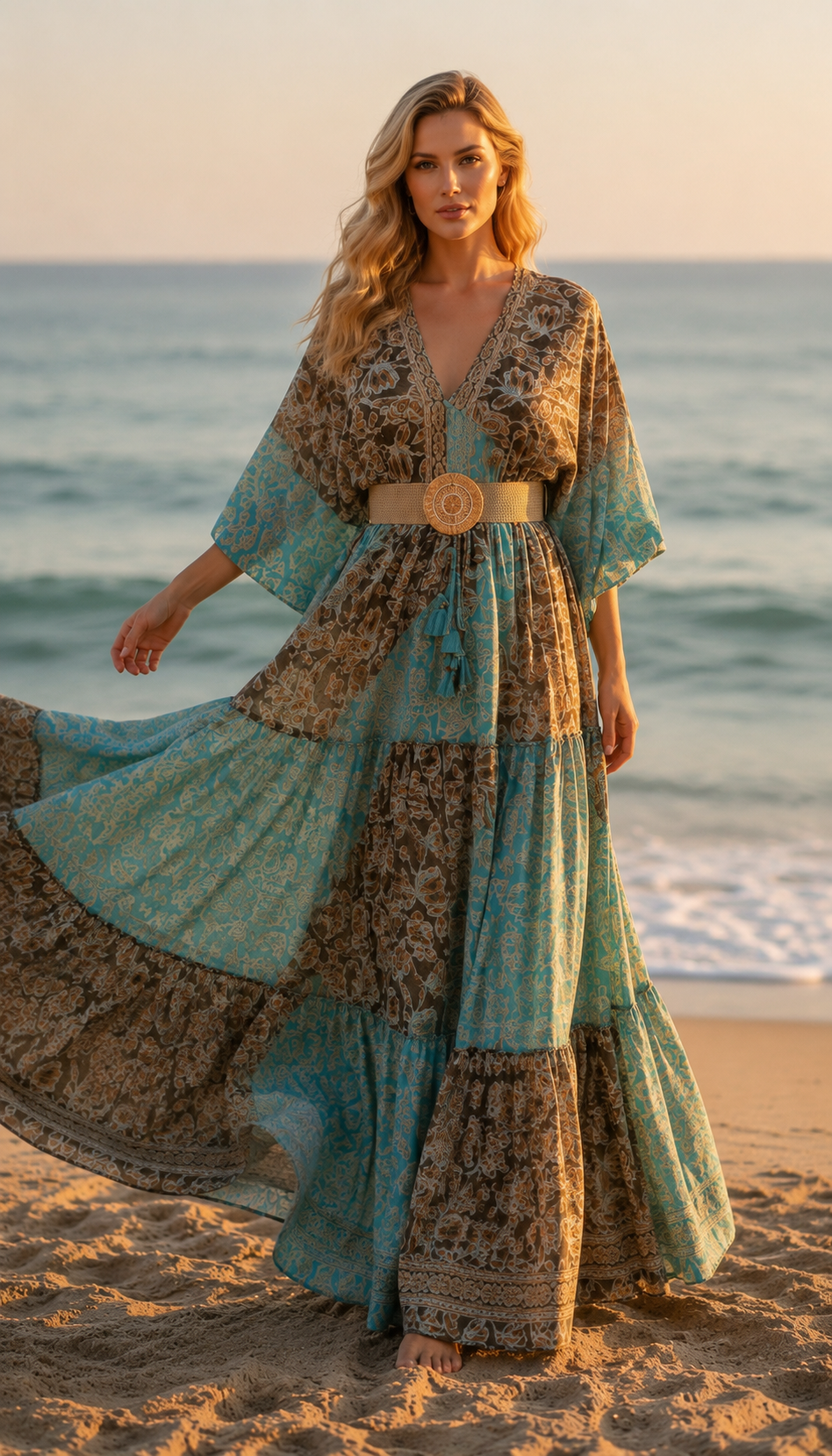 Robe longue en soie bleue Elaria