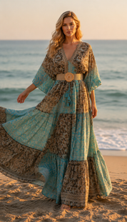 Robe longue en soie bleue Elaria