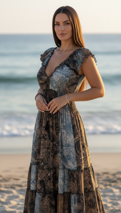 Amara Blue Silk Maxi Dress