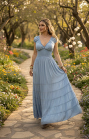 Ruhiges blaues Boho-Kleid