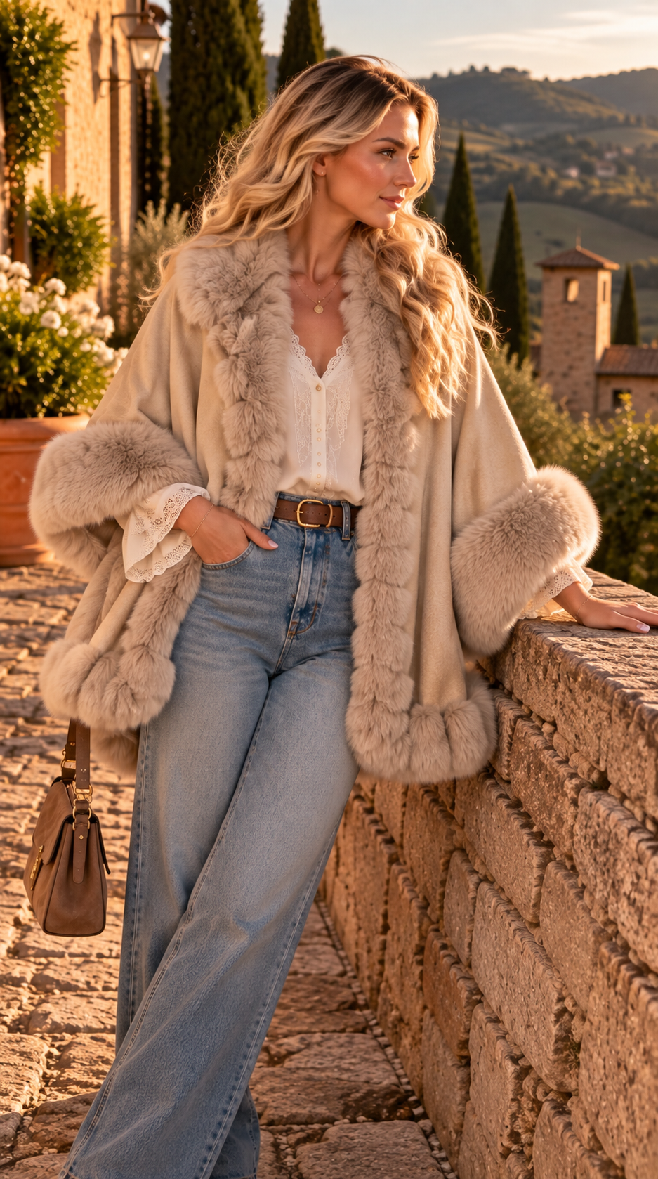 Siena Beige Faux Fur Cape