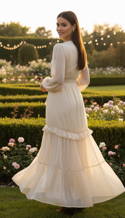 Langes Boho-Kleid aus Naturseide und Bio-Baumwolle mit floraler Spitze