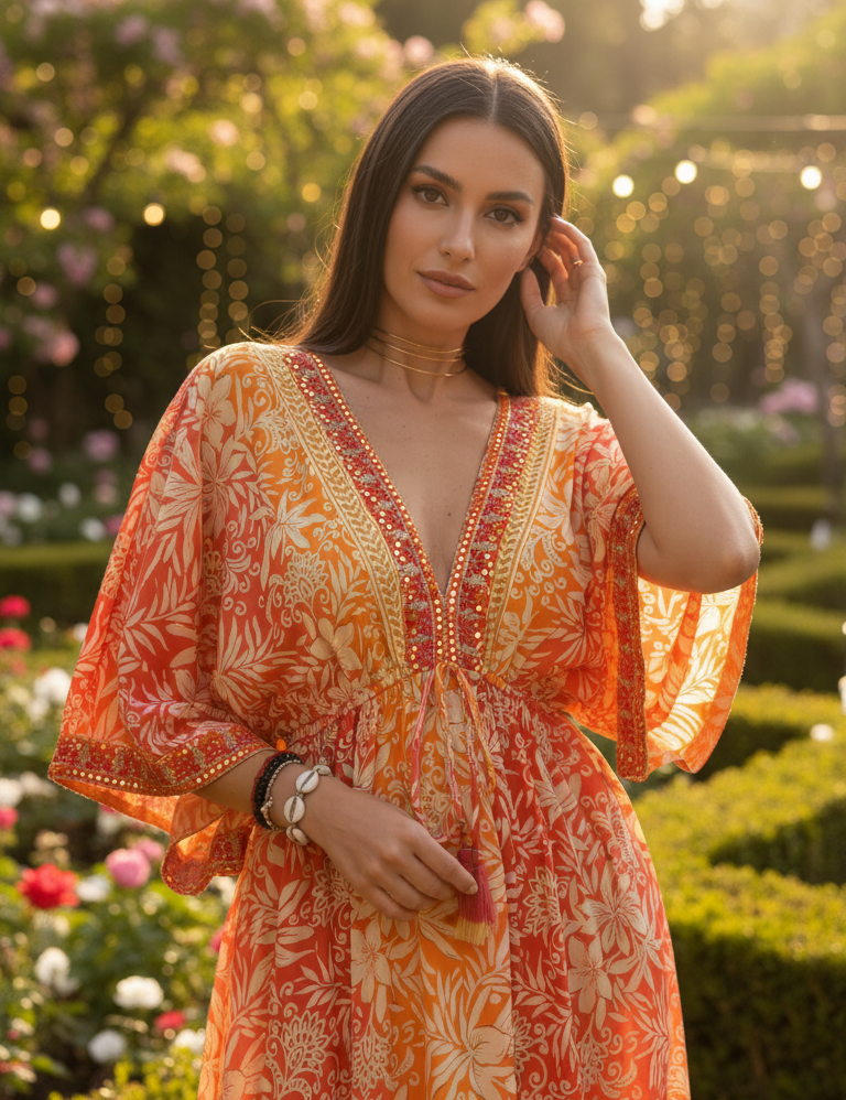 Golden Aura Green Silk Dress