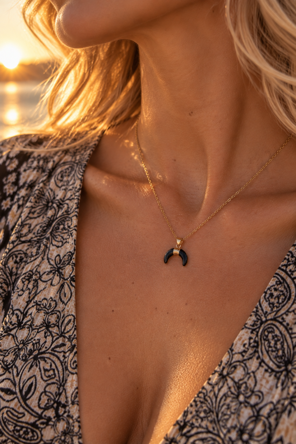 Black Tourmaline Moon Necklace