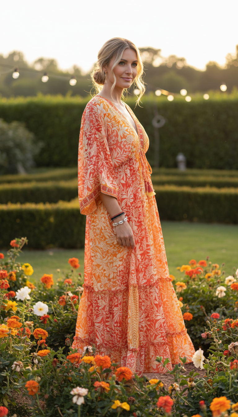 Golden Aura Orange Silk Dress