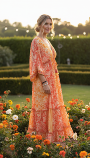 Golden Aura Orange Silk Dress