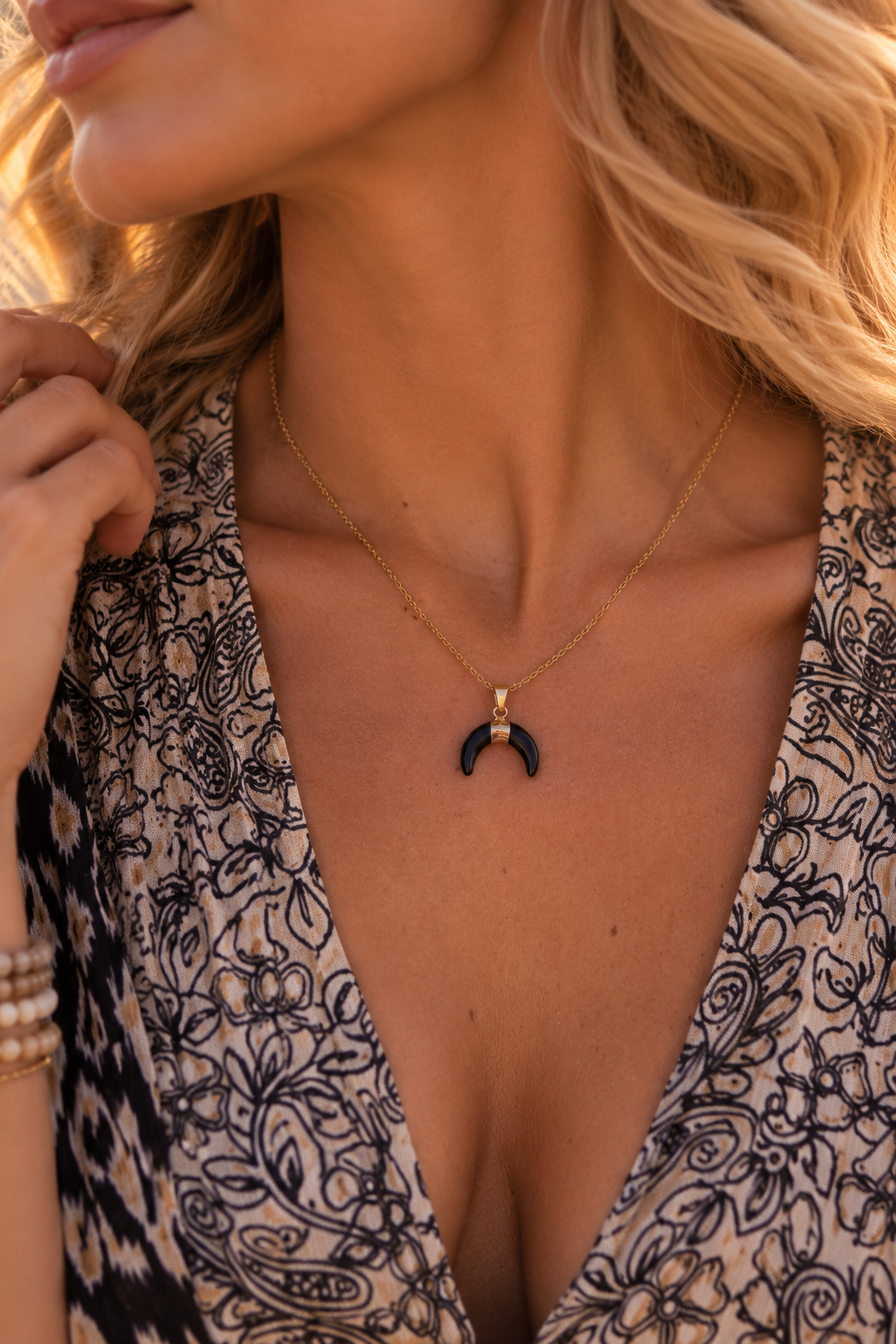 Black Tourmaline Moon Necklace