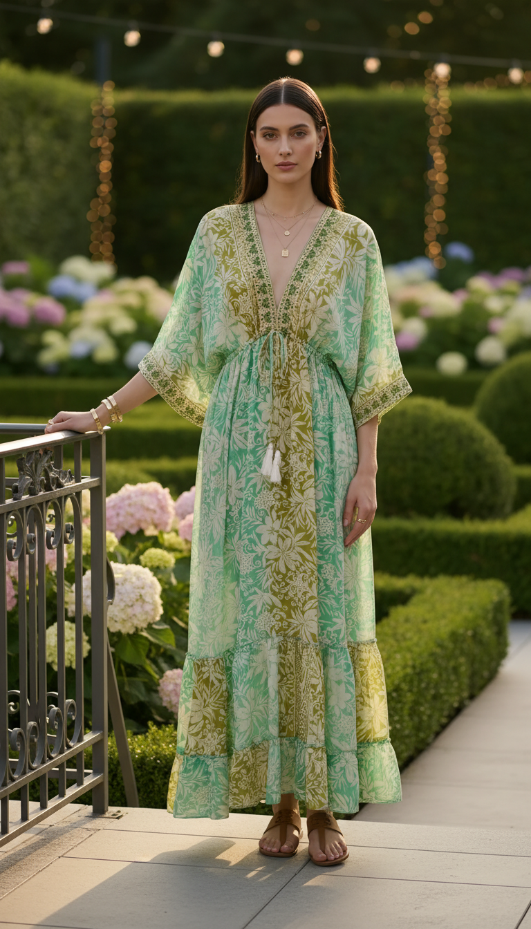 Golden Aura grünes Seidenkleid